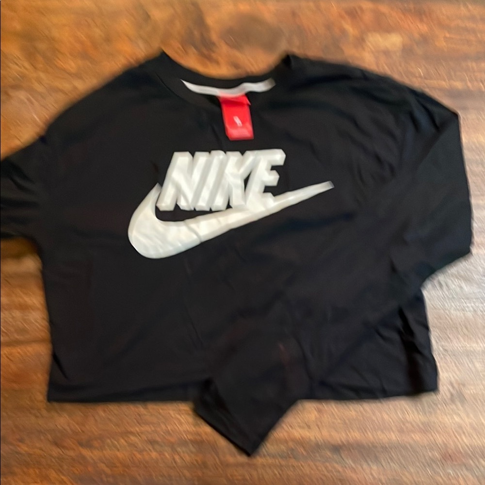 Nike Black Crop Top with White Logo